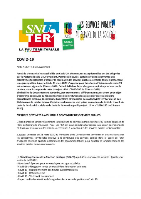 COVID-19 Note SNUTER-FSU Avril 2020