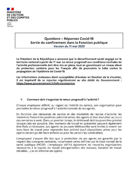 Question réponse déconfinement Fonction publique