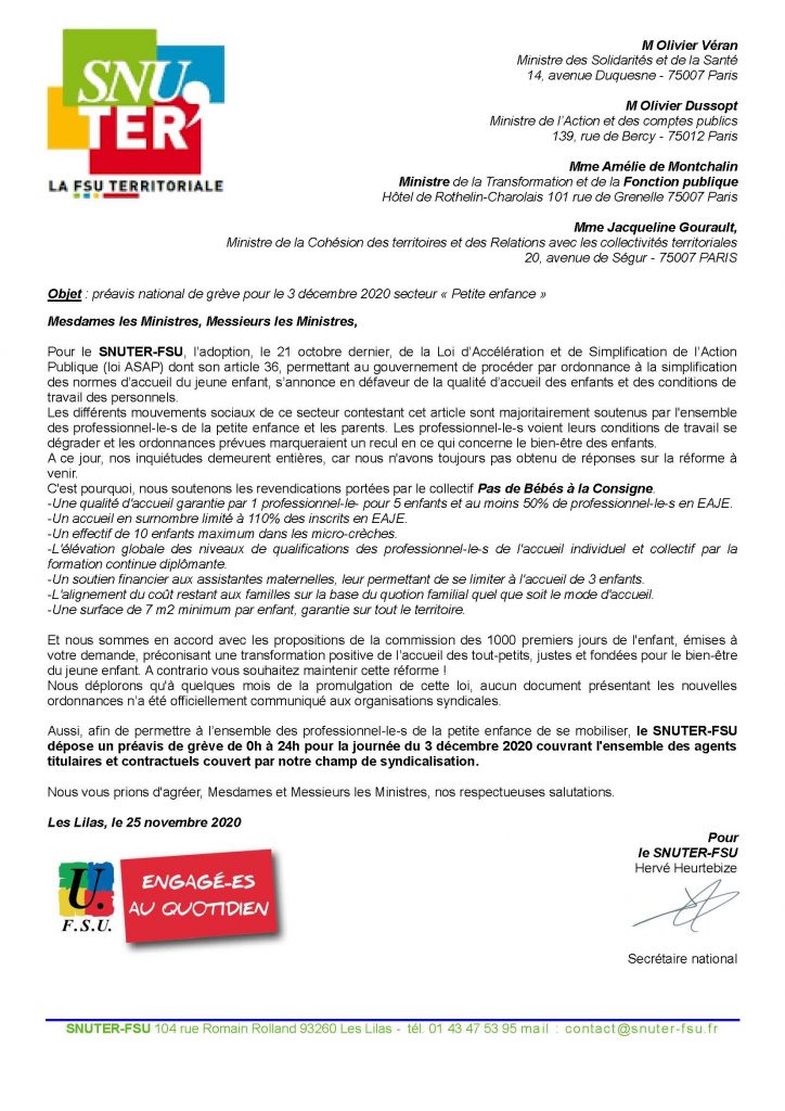 Pas De Bebes A La Consigne Appel A La Greve Le 03 Decembre Inter87 Fsu