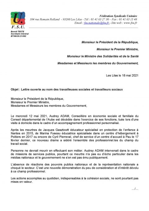 Lettre ouverte au sujet du décès d’Audrey Adam, travailleuse sociale département de l’Aube