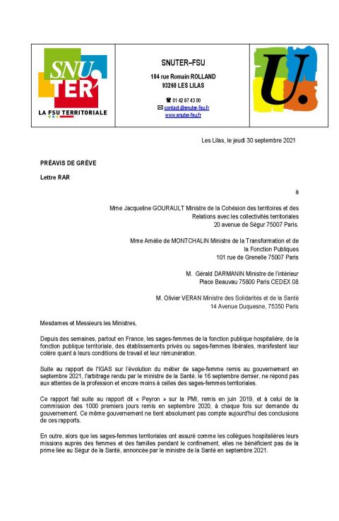 Préavis de grève des Sages-femmes territoriales le 7 octobre 2021