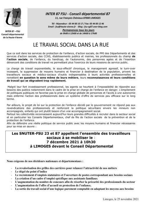 LE TRAVAIL SOCIAL DANS LA RUE LE 7 DÉCEMBRE 2021