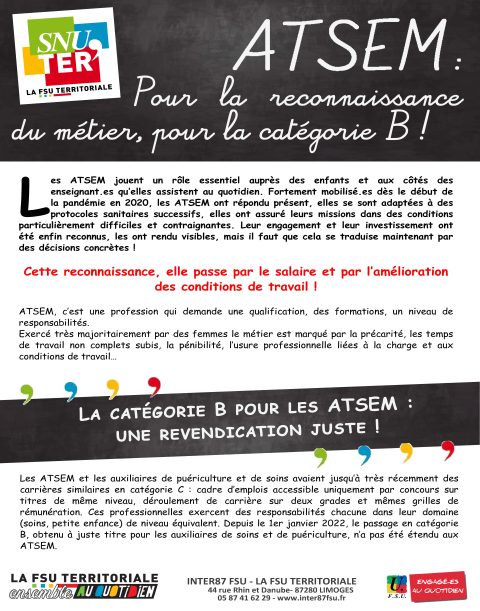 ATSEM : Pour la reconnaissance du métier, pour la catégorie B !