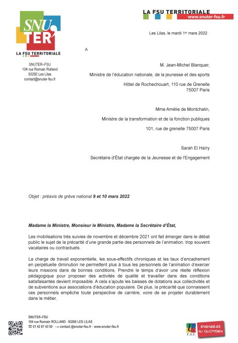 Préavis de grève national 9 et 10 mars 2022