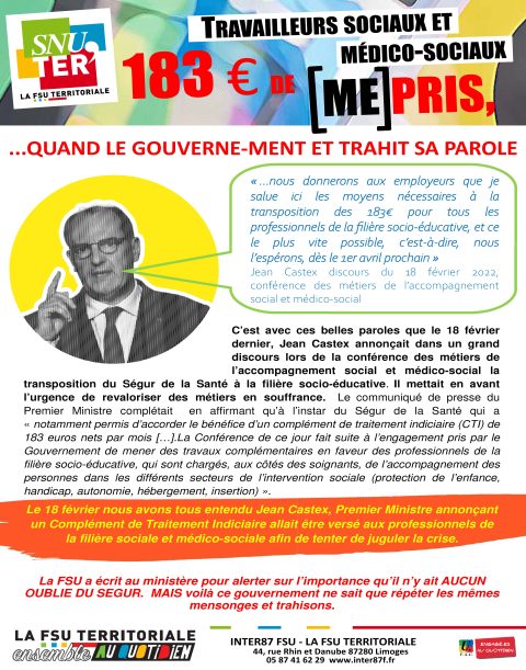 TRAVAILLEURS SOCIAUX ET MÉDICO-SOCIAUX : 183 € de MÉPRIS !!