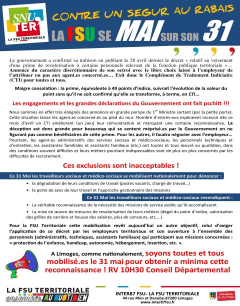 Manifestation le 31 Mai à Limoges contre un Ségur au rabais !!