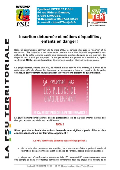 Insertion détournée et métiers déqualifiés : enfants en danger !