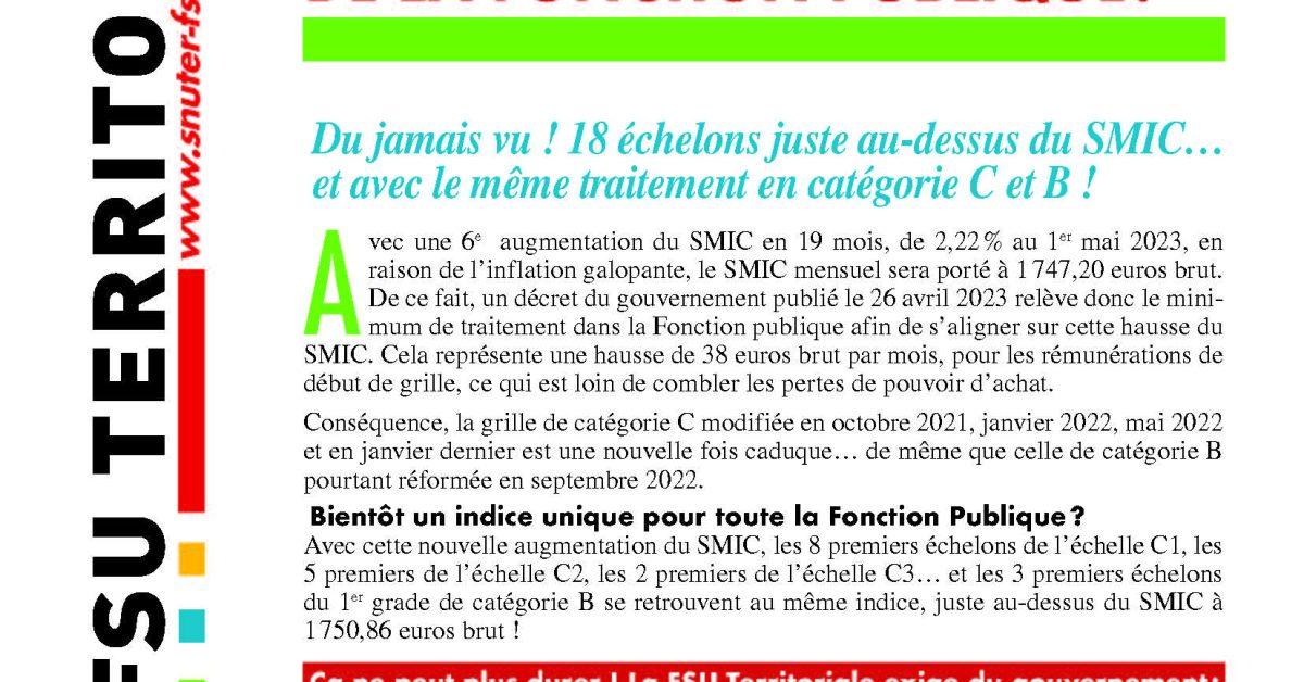 NOUVELLES GRILLES DE CATÉGORIE C ET B AU 1er MAI 2023 : – INTER87-FSU